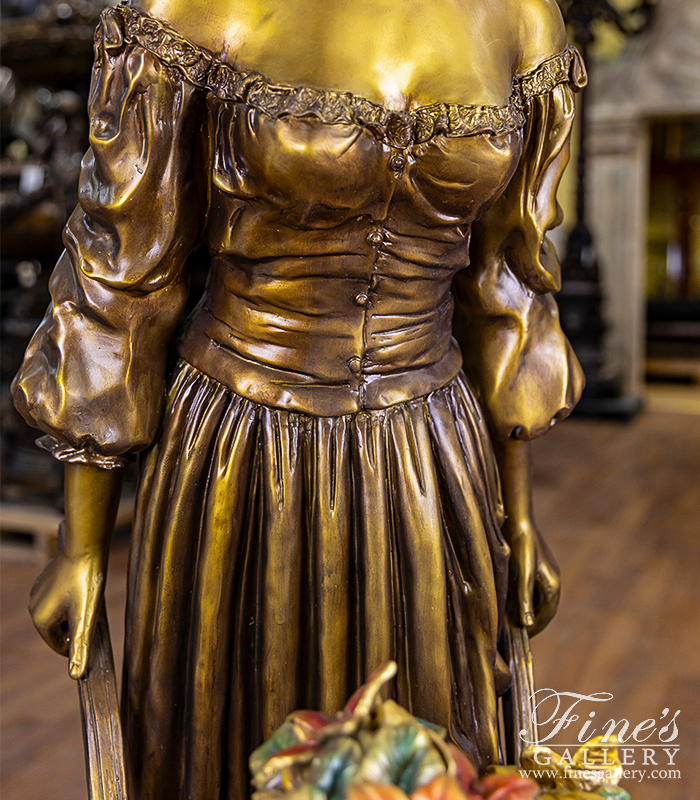 Bronze Statues  - Cast Bronze Lady Wheelbarrel - BS-1447